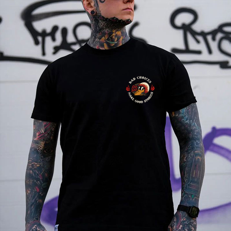 BAD CHOICES MAKE GOOD STORIES Fire Bird Black Print T-Shirt