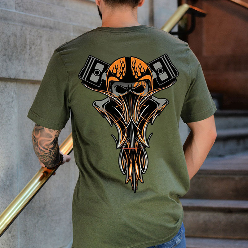 Phantom Pinstripe Helmet Skull&Piton Print Men's T-shirt