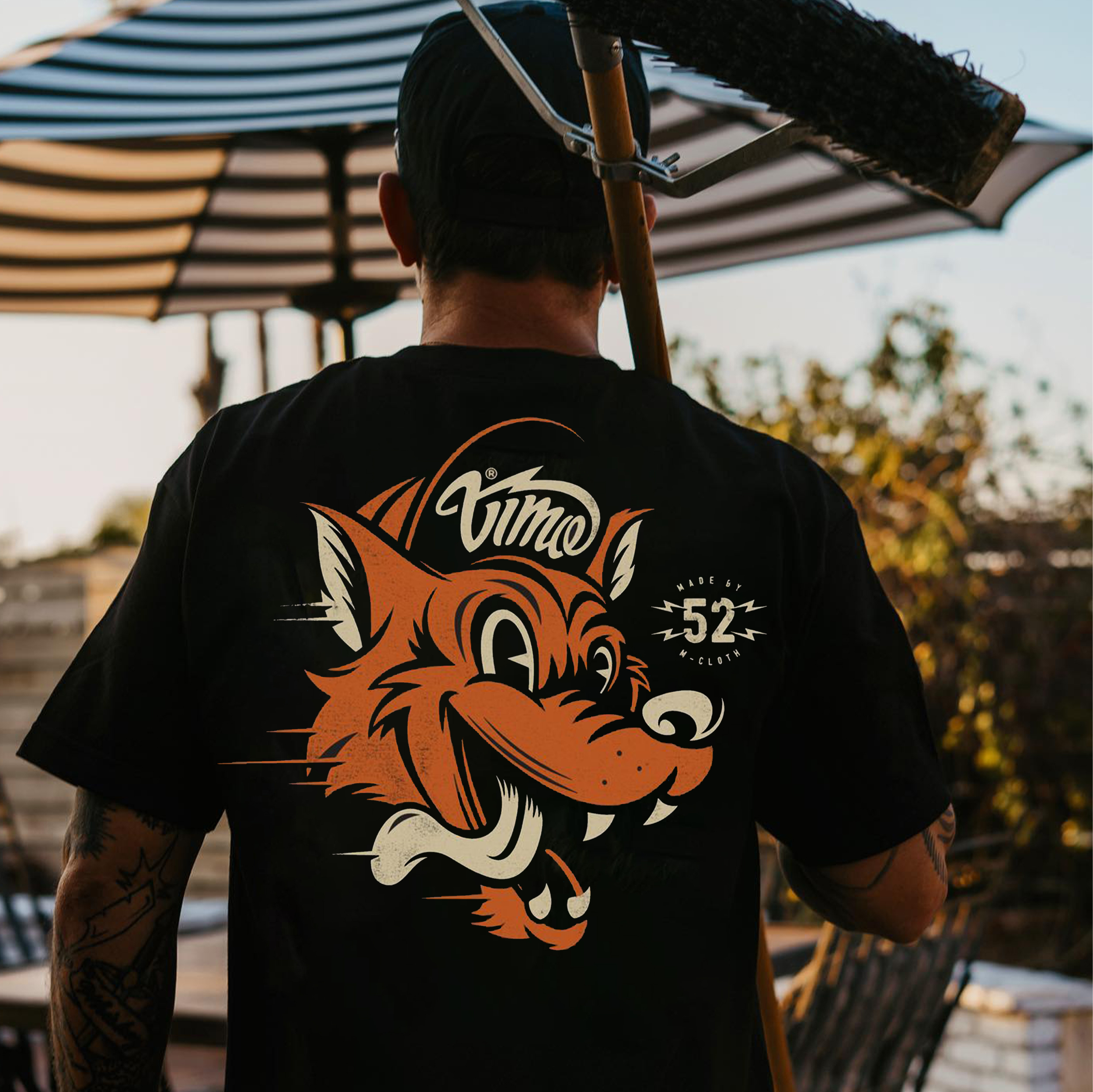 Orange Wolf Black Print T-Shirt
