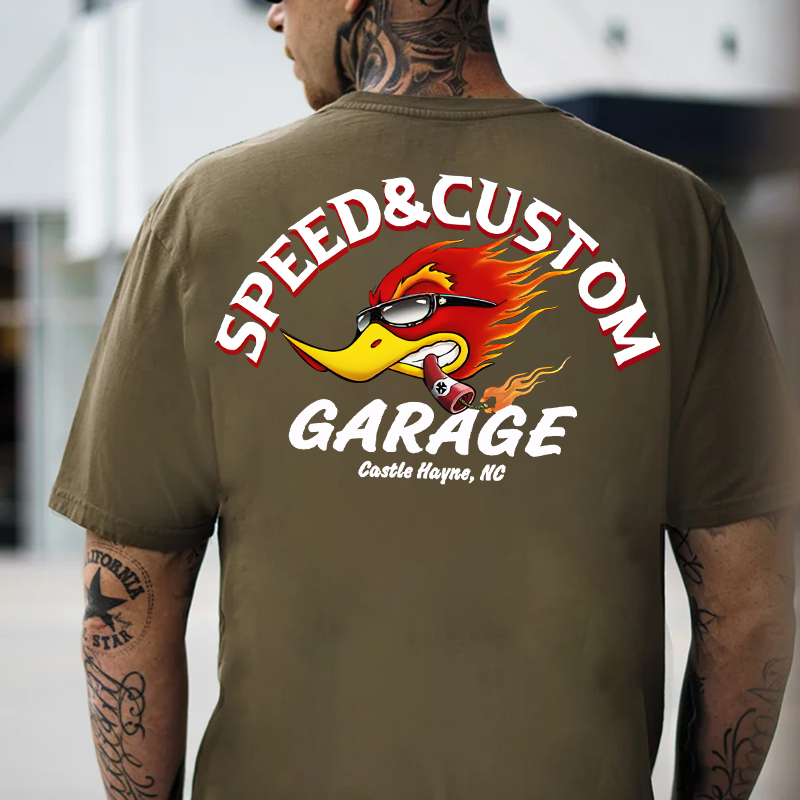 SPEED & CUSTOM GARAGE Hot Rod Bird Black Print T-shirt