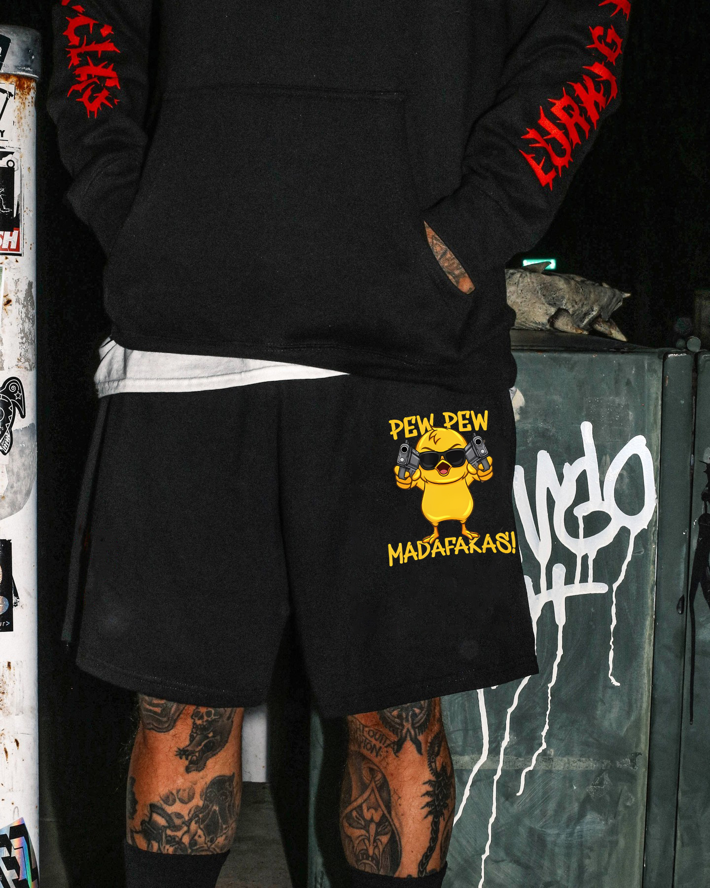 PEW PEW MADAFAKAS Double Gun Yellow Duck Print Men's Shorts