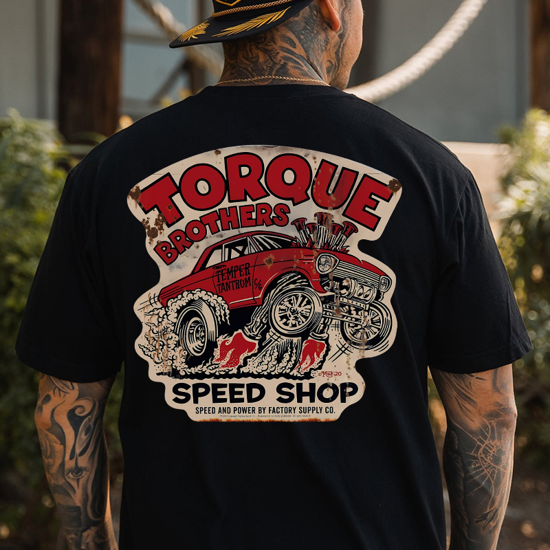 TORQUE BROTHERS SPEED SHOP Classic Car Print Men's T-shirt