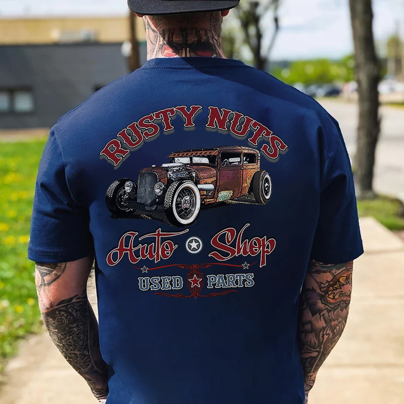 RUSTY NUTS AUTO SHOP Classic Car Print Men's T-shirt