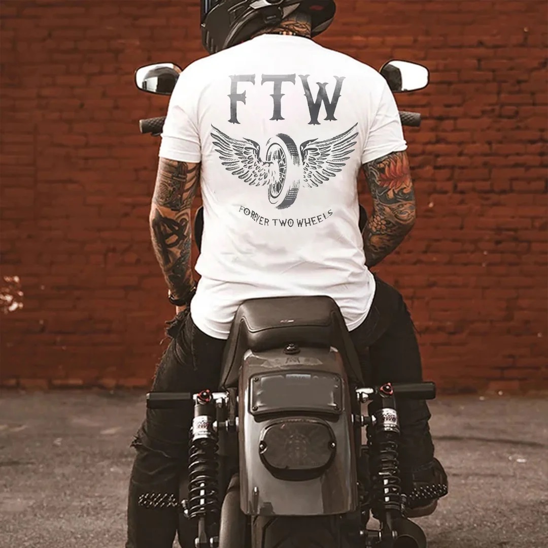 FTW FOREVER TWO WHEELS Angel Wings Graphic Print T-shirt