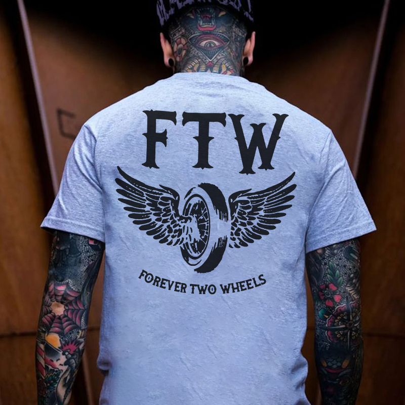 FTW FOREVER TWO WHEELS Angel Wings Graphic Print T-shirt