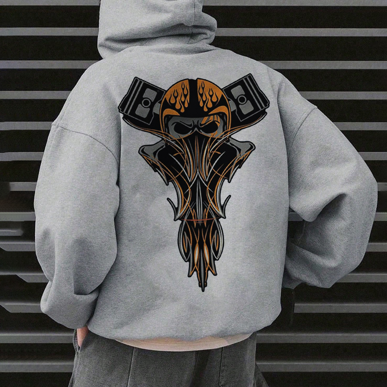 Phantom Pinstripe Helmet Skull&Piton Print Men's Hoodie