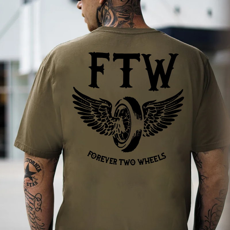 FTW FOREVER TWO WHEELS Angel Wings Graphic Print T-shirt