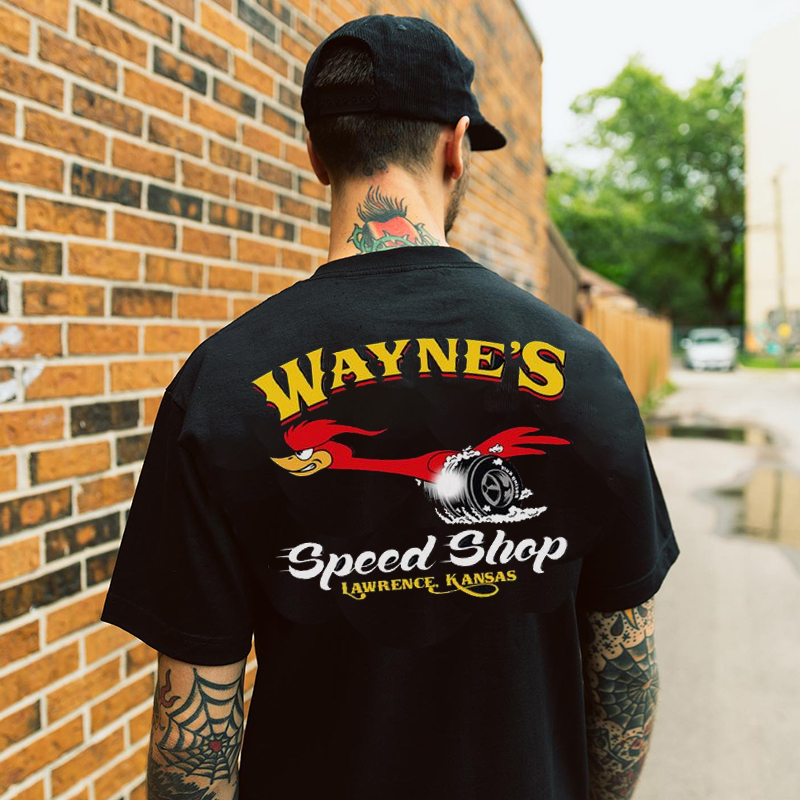 WAYNE'S SPEED SHOP Hot Rod Bird Black Print T-shirt