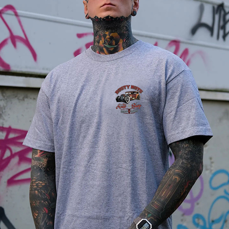 RUSTY NUTS AUTO SHOP Classic Car Print Men's T-shirt