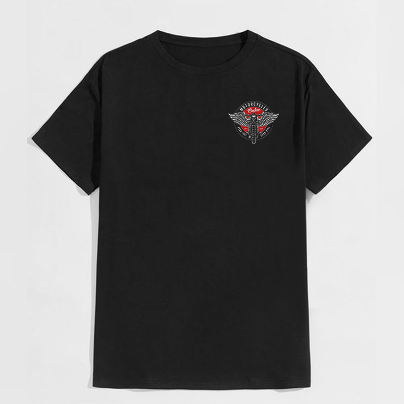 MOTORCYCLES BORN FREE Motor with Wings Casual Graphic Black Print T-shirt