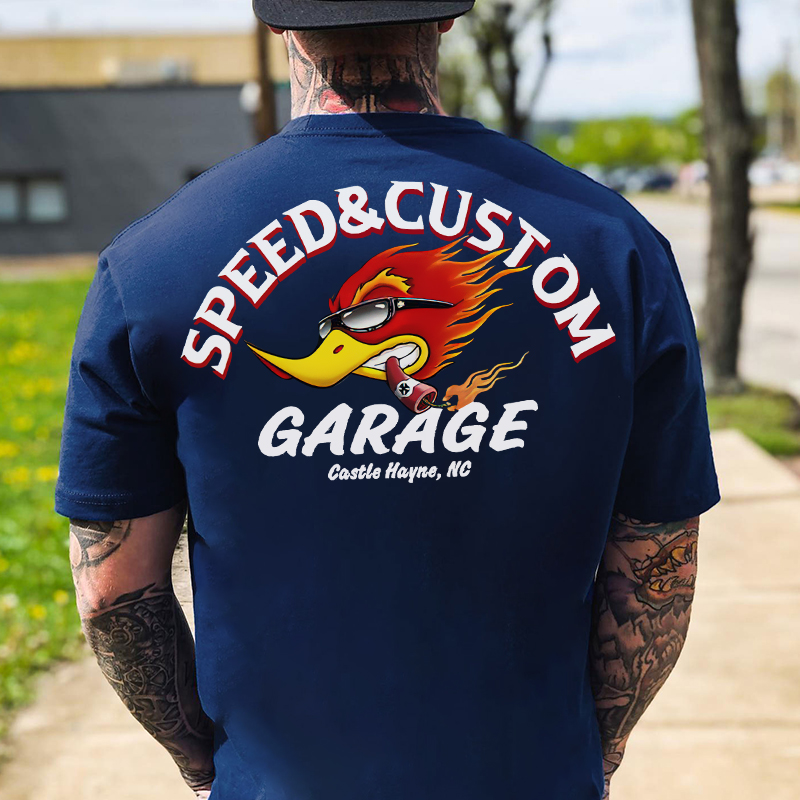 SPEED & CUSTOM GARAGE Hot Rod Bird Black Print T-shirt