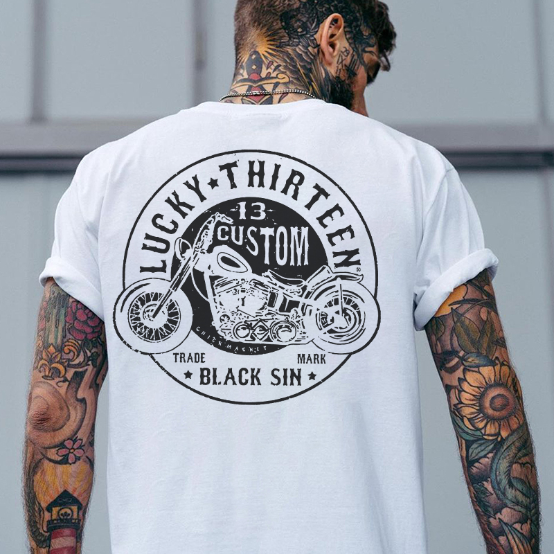 LUCKY THIRTEEN Motorcycle Black Print T-shirt