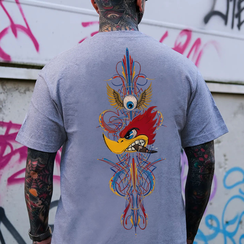 Phantom Pinstripe Hot Rod Bird Von Dutch Cultural Totem Print Men's T-shirt