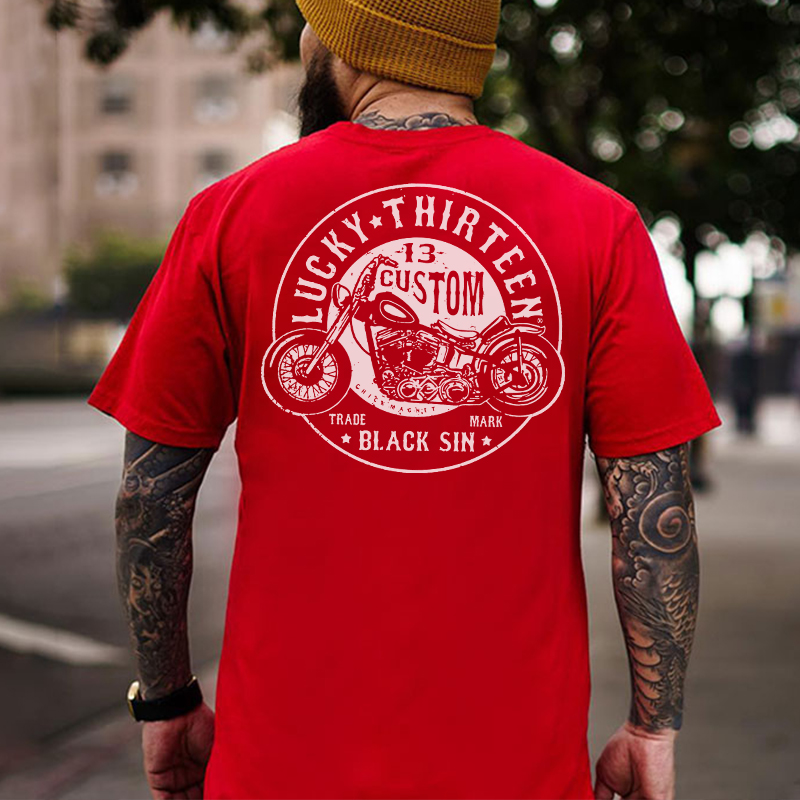 LUCKY THIRTEEN Motorcycle Black Print T-shirt