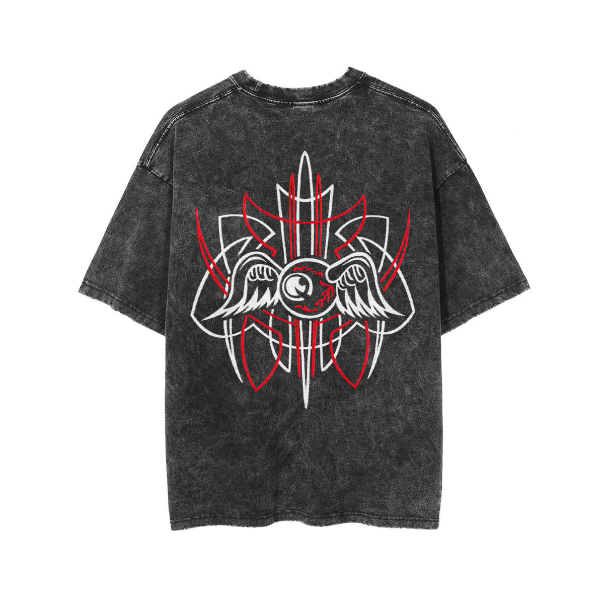 Flying Eyeball Phantom Pinstripe Print Men's Washed T-shirt