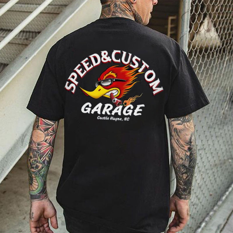 SPEED & CUSTOM GARAGE Hot Rod Bird Black Print T-shirt