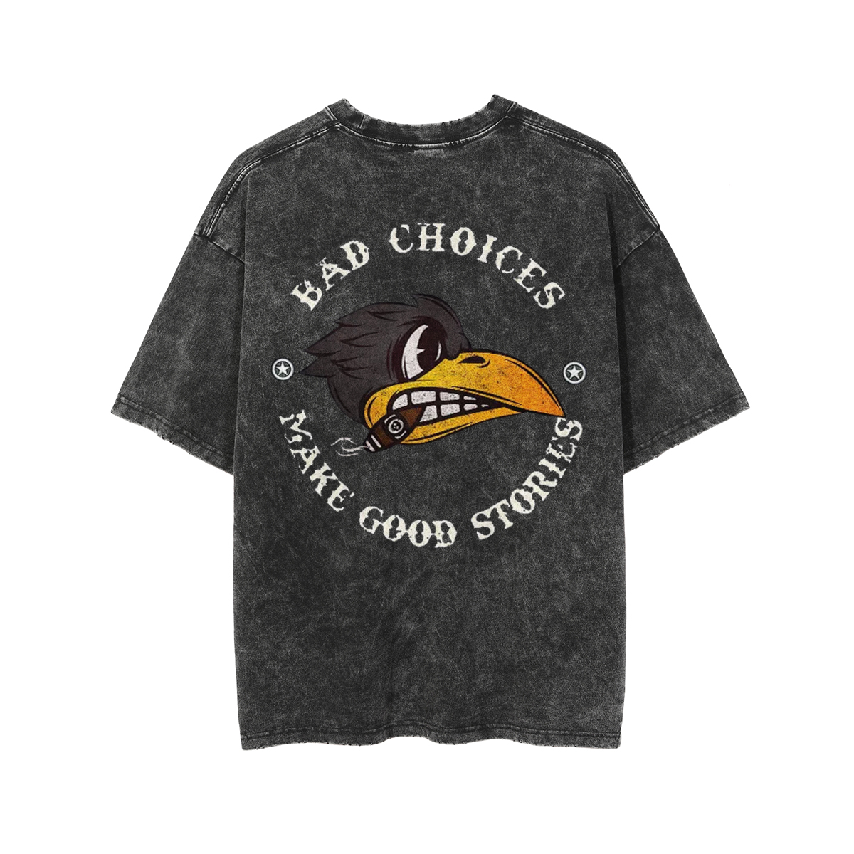 BAD CHOICES MAKE GOOD STORIES Smoking Crow Print Men's Washed T-shirt