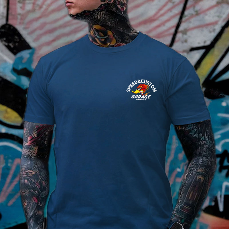SPEED & CUSTOM GARAGE Hot Rod Bird Black Print T-shirt