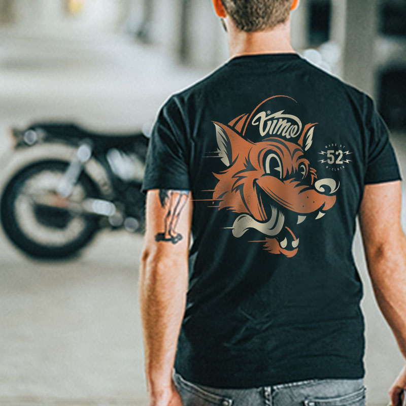 Orange Wolf Black Print T-Shirt
