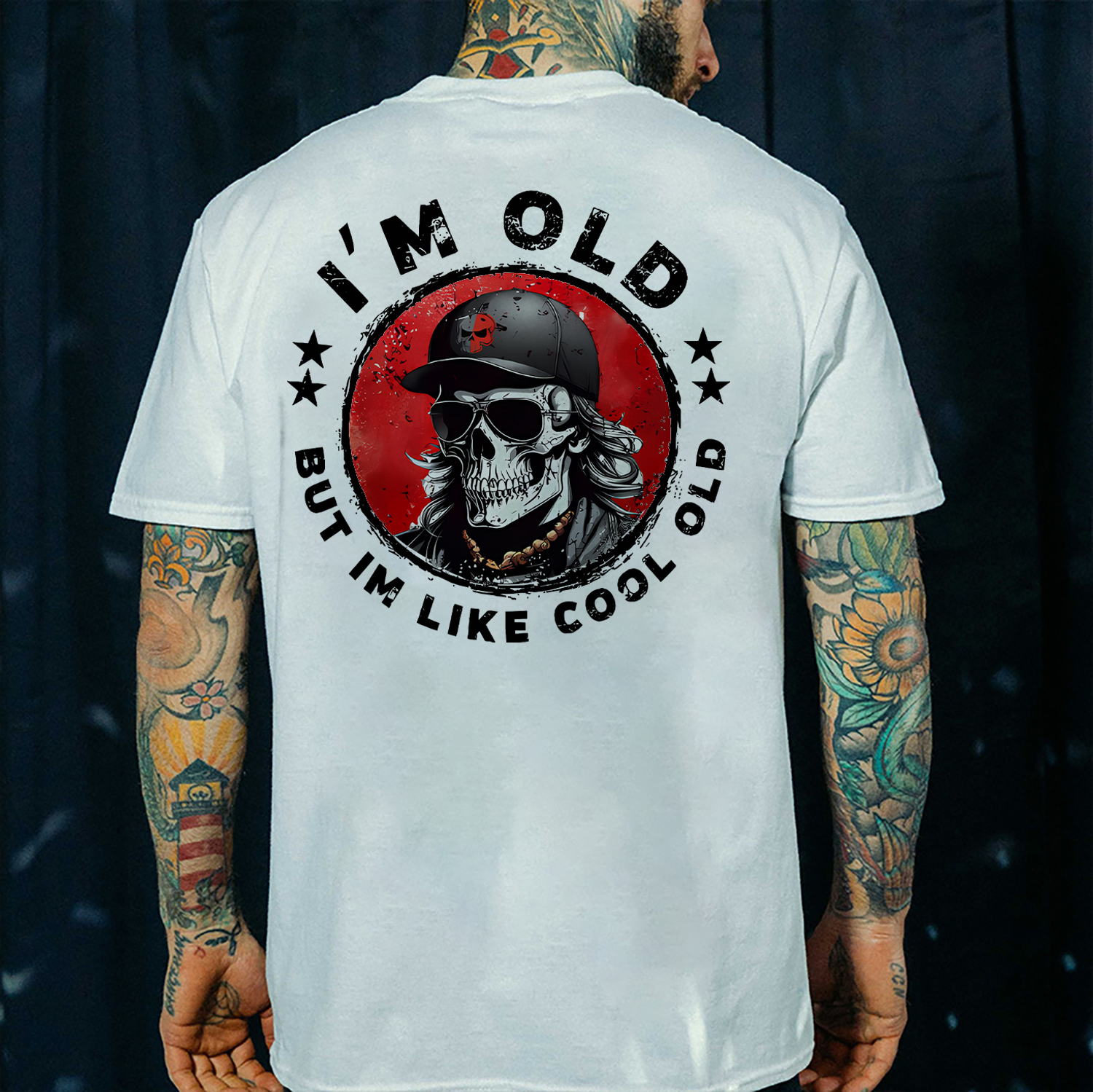 I'M OLD BUT I'M LIKE COOL OLD Hip Hop Skeleton Print Men's T-shirt