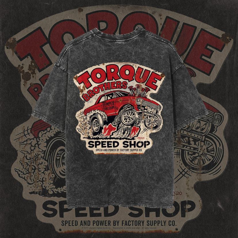 TORQUE BROTHERS SPEED SHOP Classic Car Print Men's Washed T-shirt