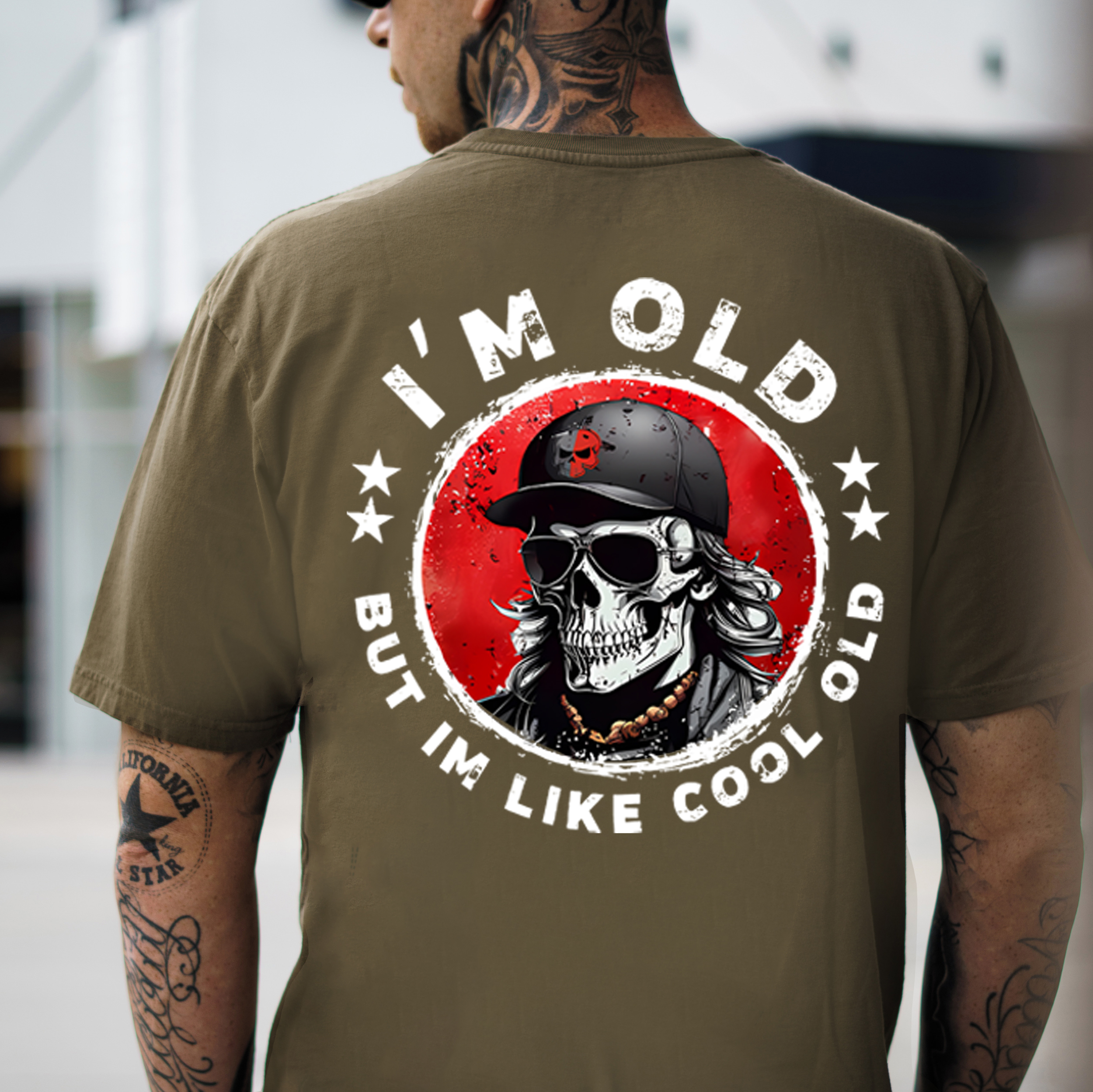 I'M OLD BUT I'M LIKE COOL OLD Hip Hop Skeleton Print Men's T-shirt