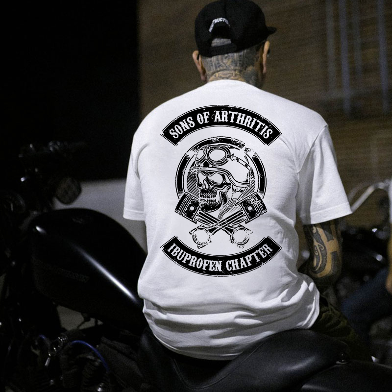 SONS OF ARTHRITIS Skull with Helmet Black Print T-shirt
