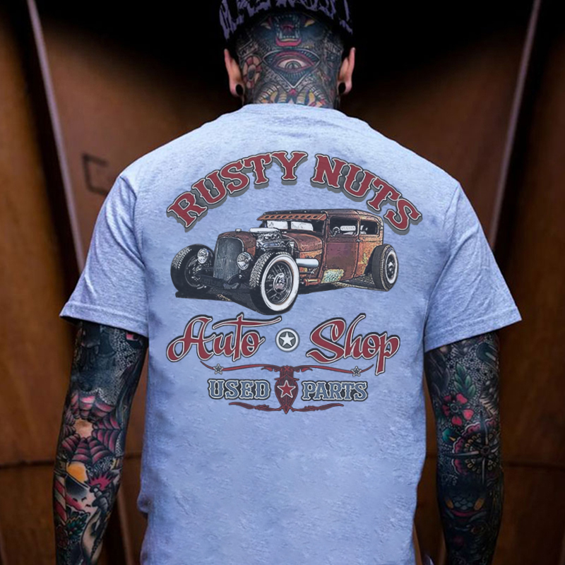 RUSTY NUTS AUTO SHOP Classic Car Print Men's T-shirt