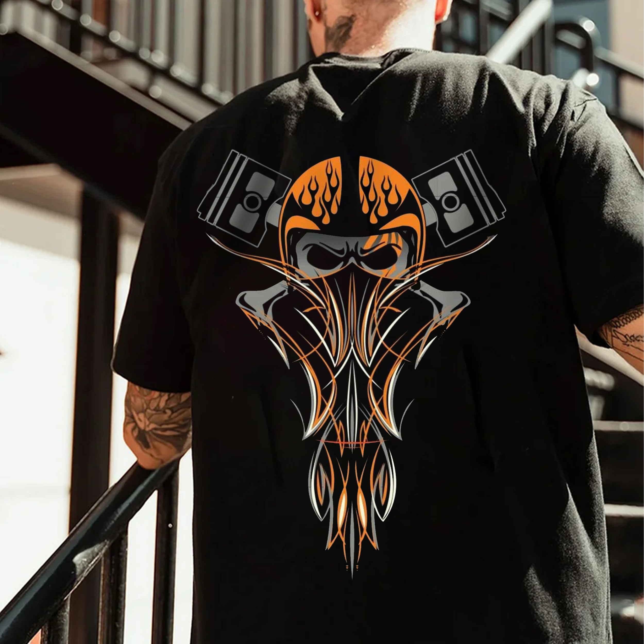 Phantom Pinstripe Helmet Skull&Piton Print Men's T-shirt