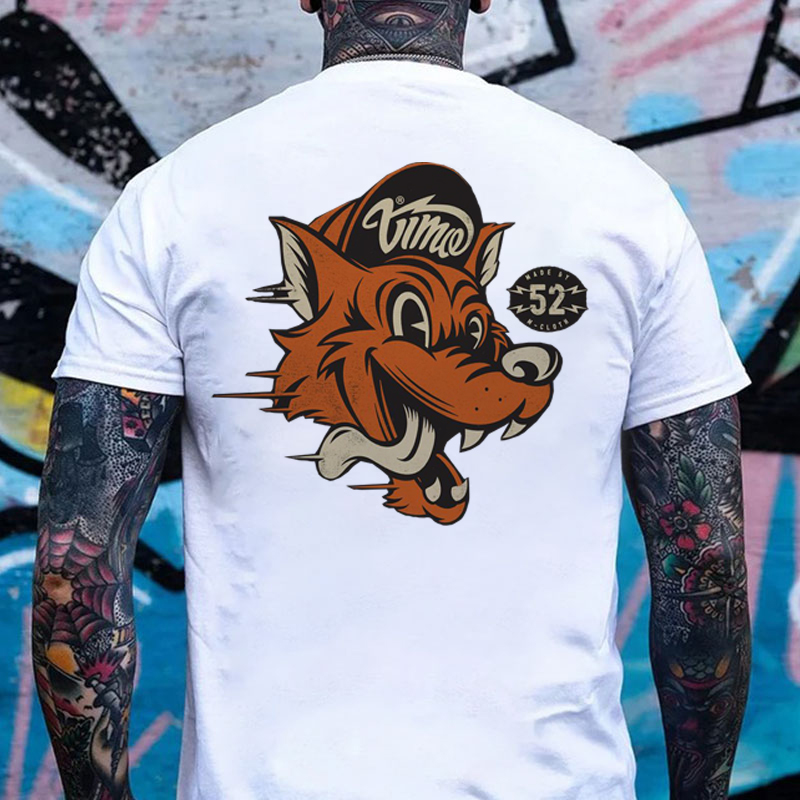 Orange Wolf Black Print T-Shirt