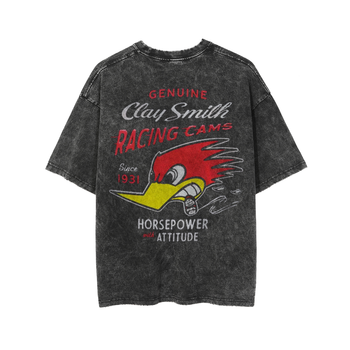 GENUINE CLAY SMITH RACING CAMS HORSEPOWER ATTITUDE Print Men's Washed T-shirt