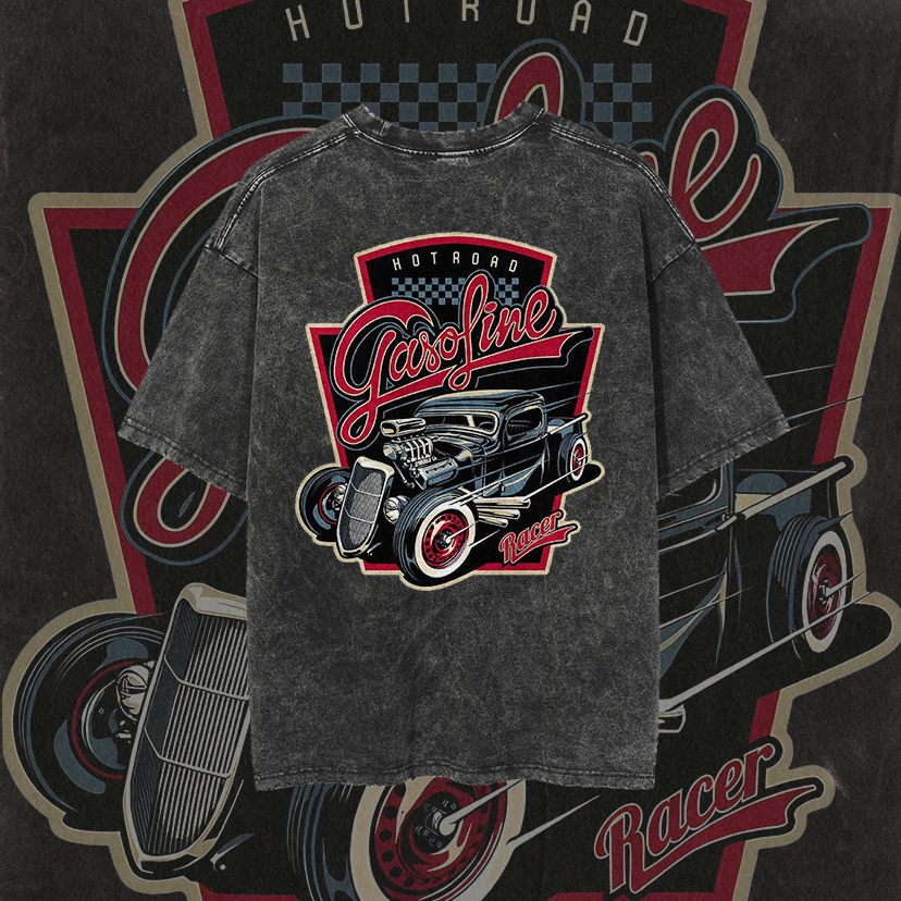 HOT ROAD GASOLINE RACER Classic Car Print Men's Washed T-shirt