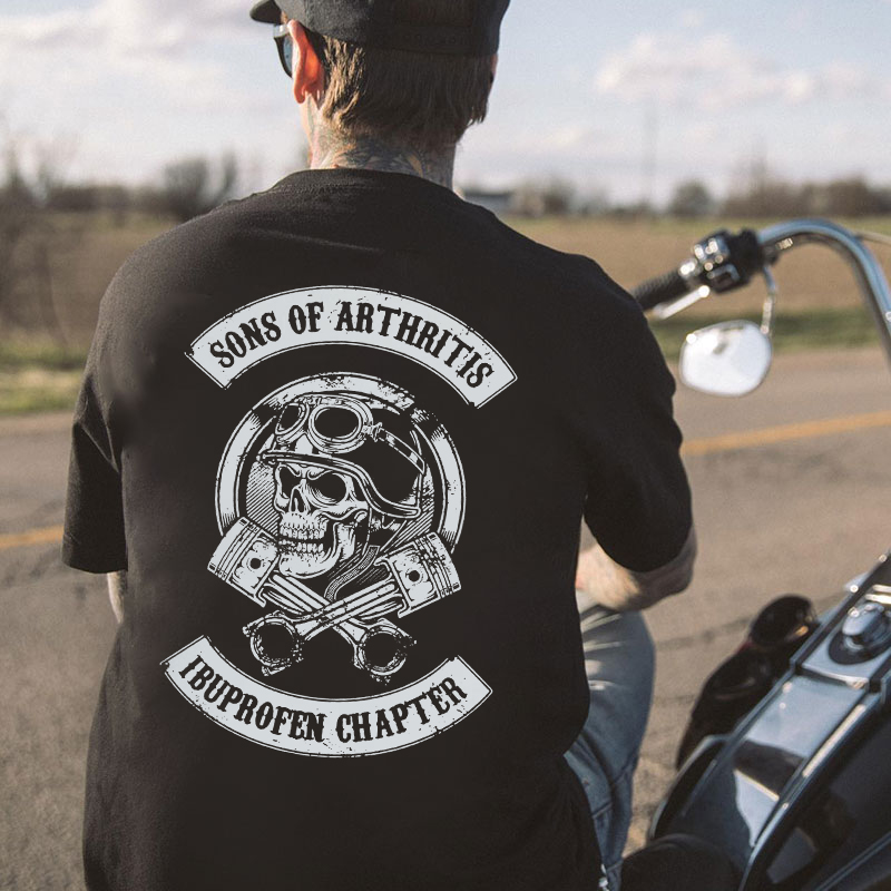 SONS OF ARTHRITIS Skull with Helmet Black Print T-shirt