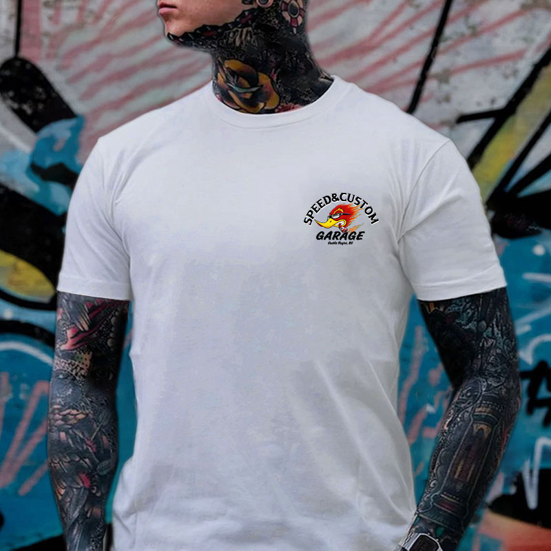 SPEED & CUSTOM GARAGE Hot Rod Bird Black Print T-shirt