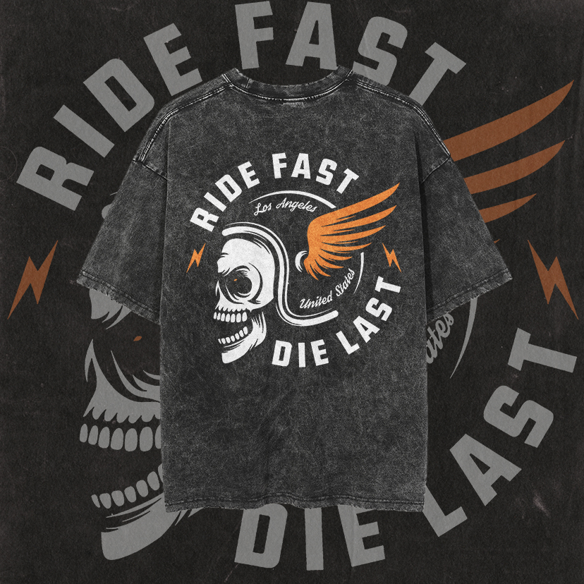 Ride Fast Die Last Helmet Skull Washed T-shirt