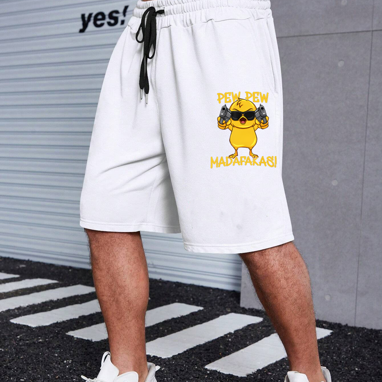 PEW PEW MADAFAKAS Double Gun Yellow Duck Print Men's Shorts