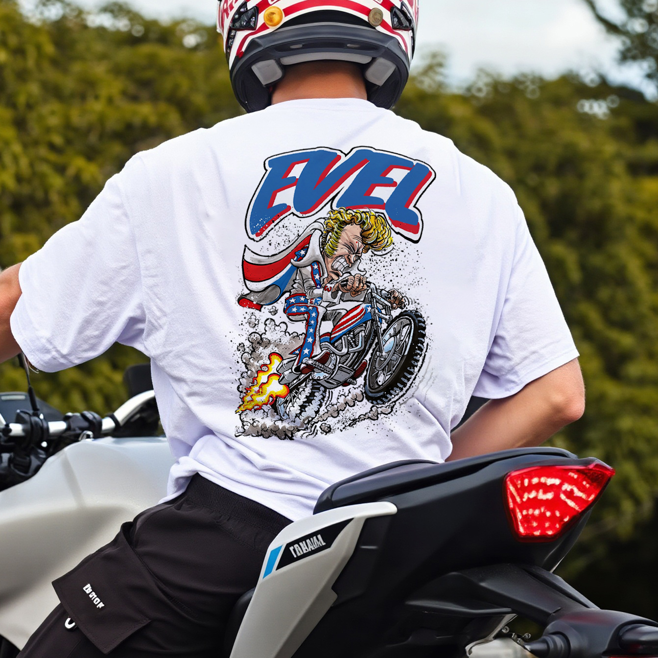 Evel Knievel Cartoon Stunt Printed Men's T-shirt