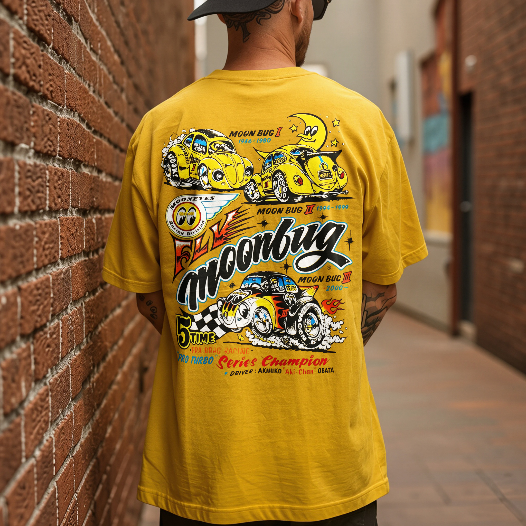 Fly Moonbug Moon Bug I 1986-1980 Moon Bug Ii 1994-1999 Moon Bug Iii 2000~ Mooneyes Fly Moonbug Printed Men's T-shirt
