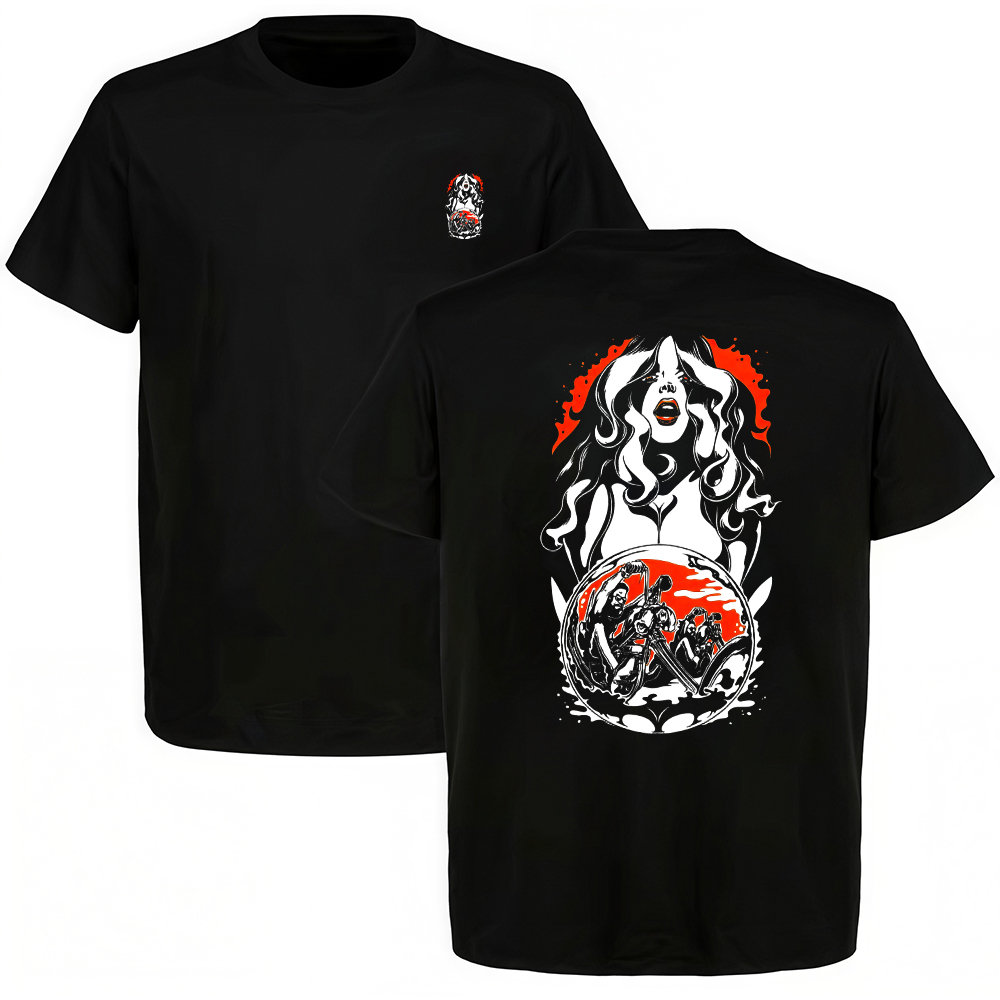 Red And White Biker Woman Printed Men's T-shirt