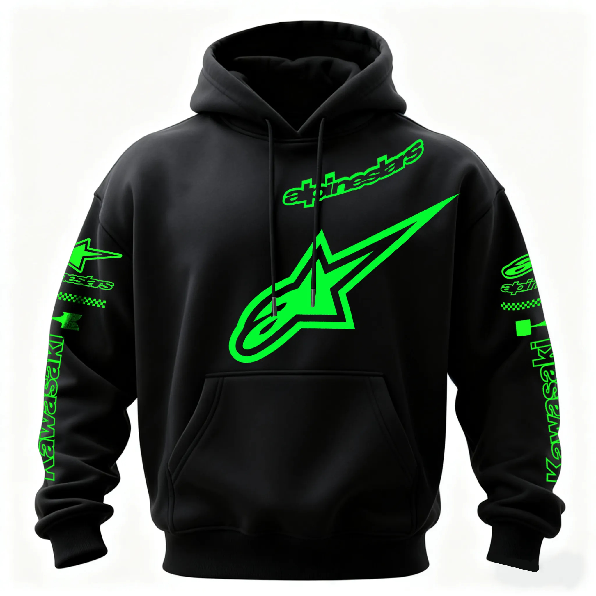 Kawasaki Alpinestars Green Racing Logo Printed Men's Hoodie