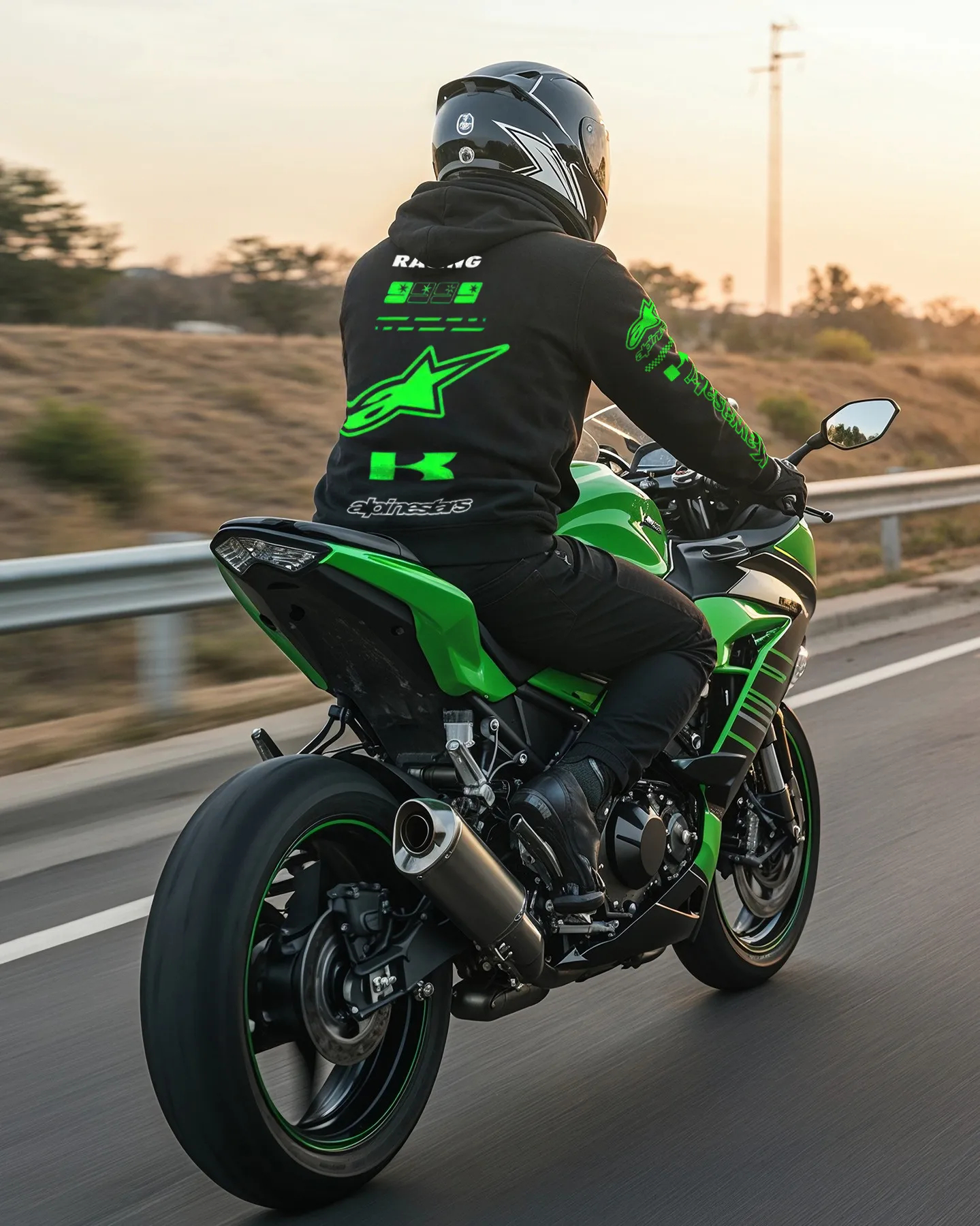 Kawasaki Alpinestars Green Racing Logo Printed Men's Hoodie