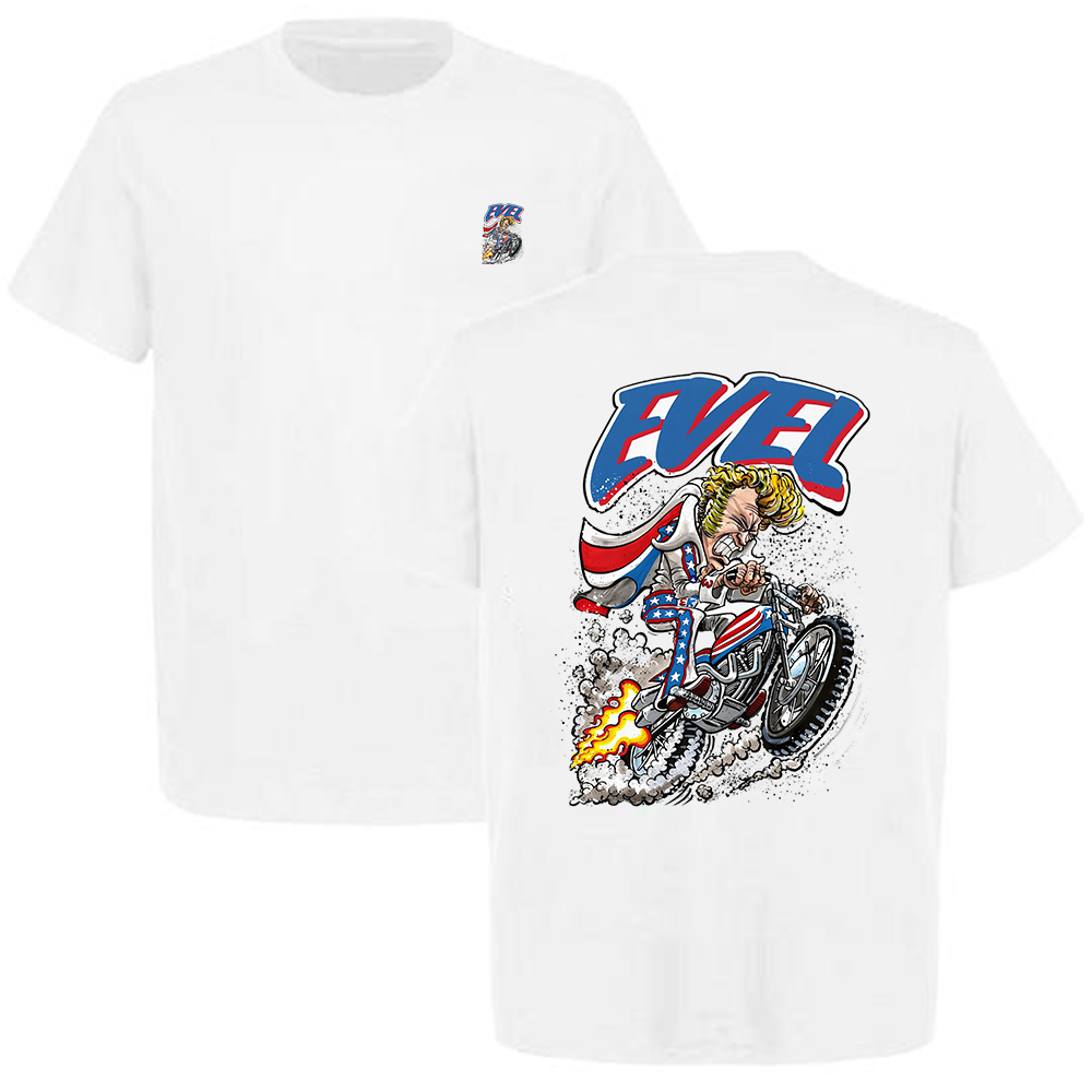 Evel Knievel Cartoon Stunt Printed Men's T-shirt