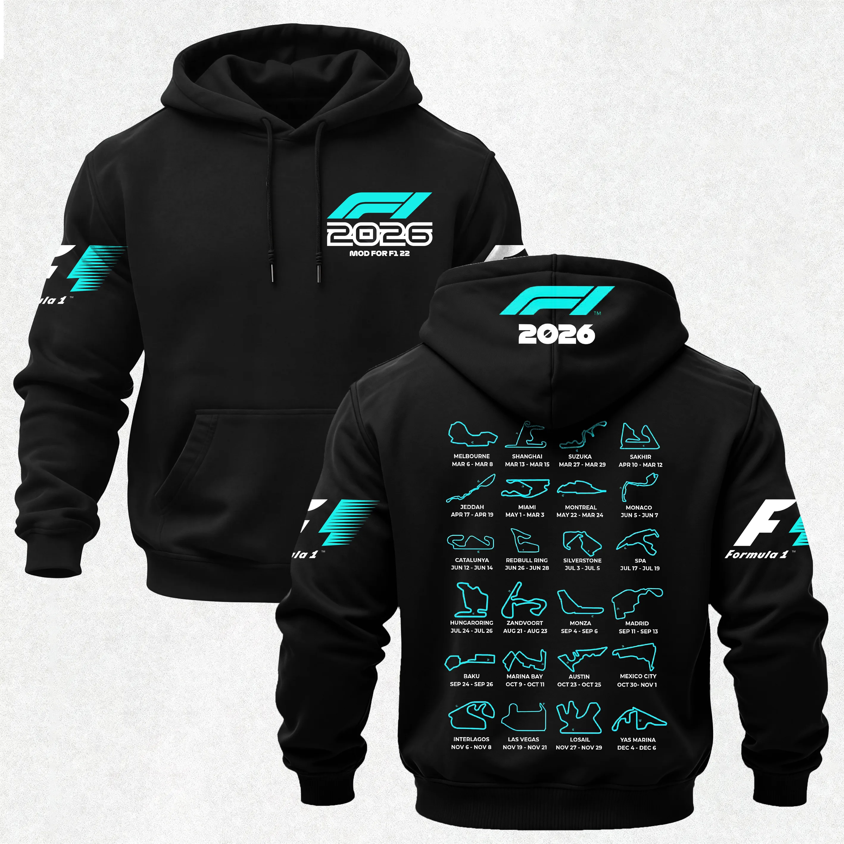 Formula 1 2026 Race Calendar Printed Men's Hoodie