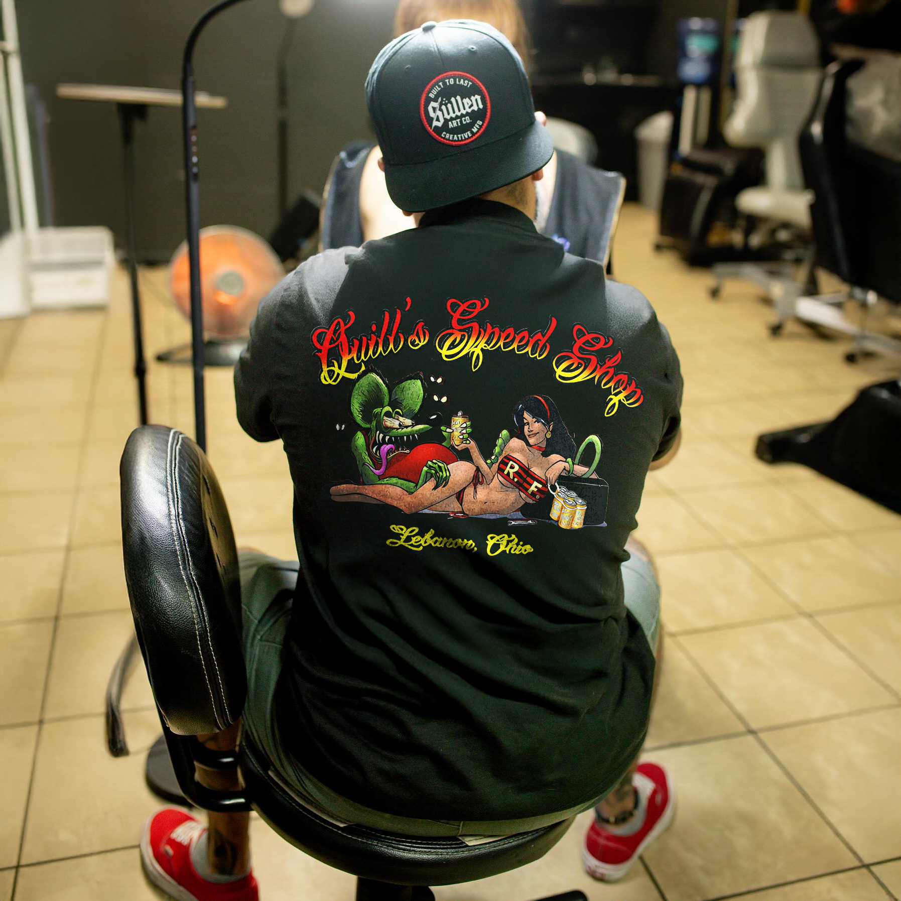 Quill's Speed Shop Rat Fink Pin-up Lebanon Ohio Printed Men's T-shirt