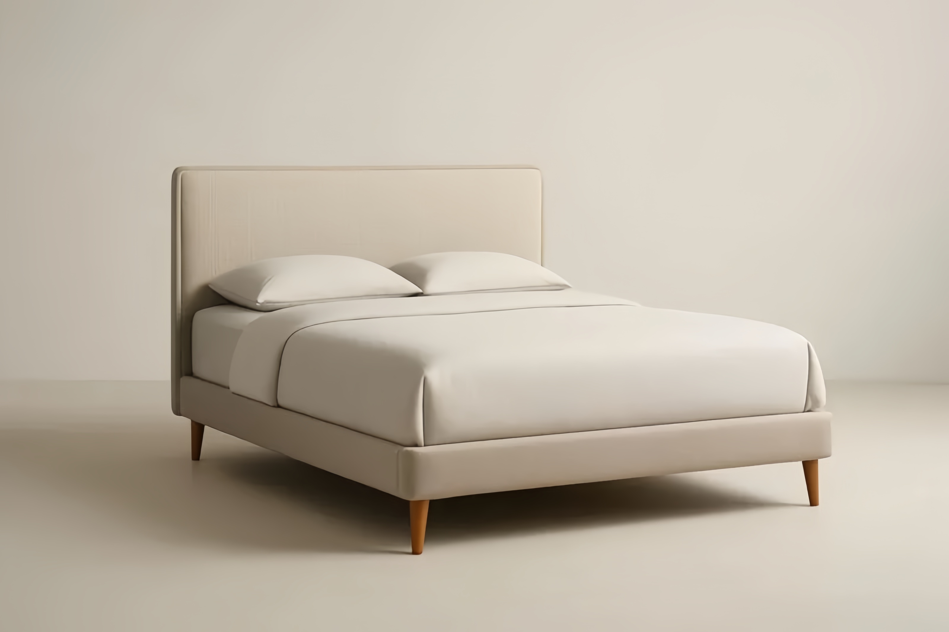 Lit double en polyester et bois 200x160×100 cm Beige