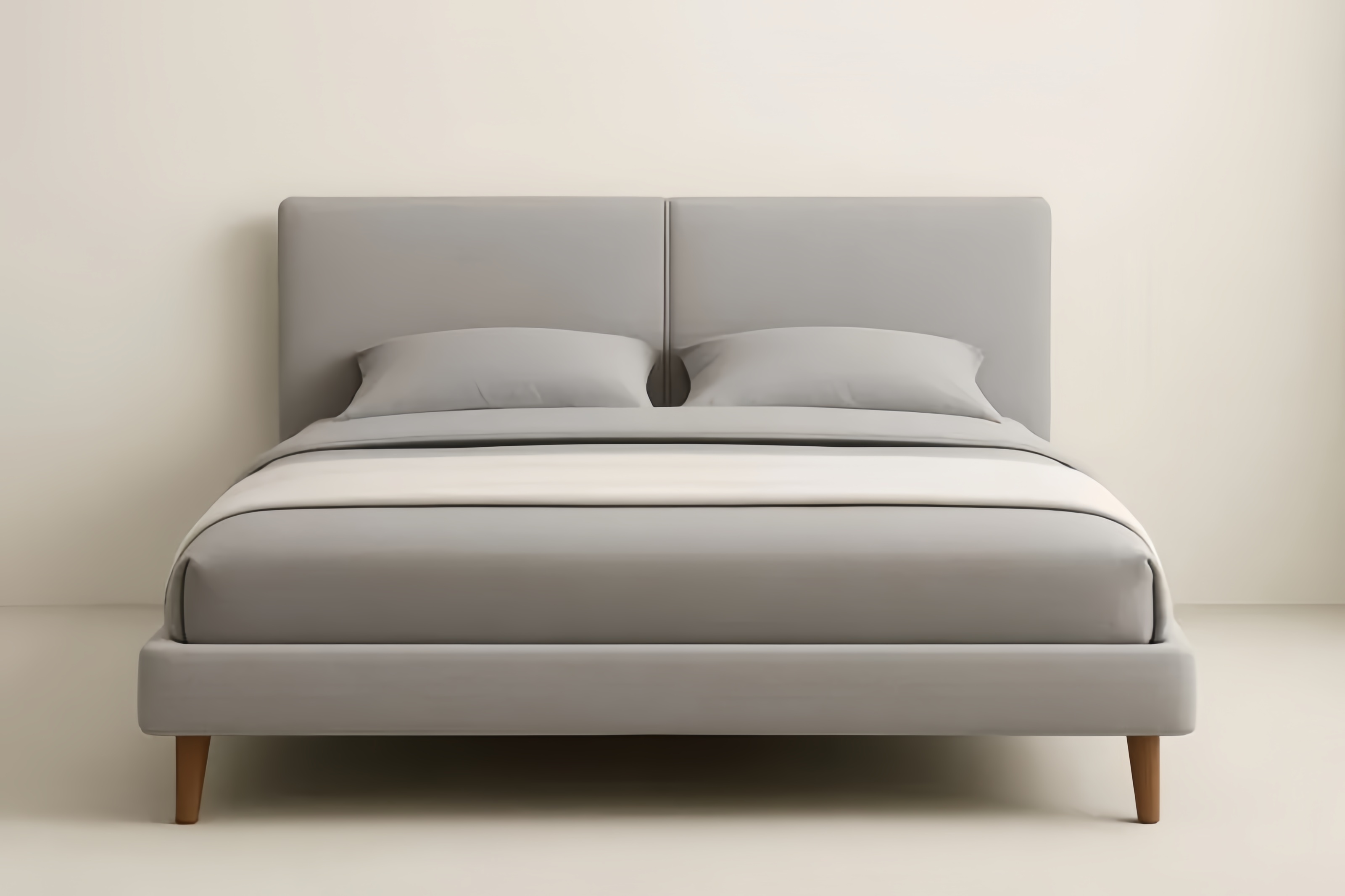 Lit Double en Tissu Polyester Gris avec Pieds Bois Massif 200x160×100 cm