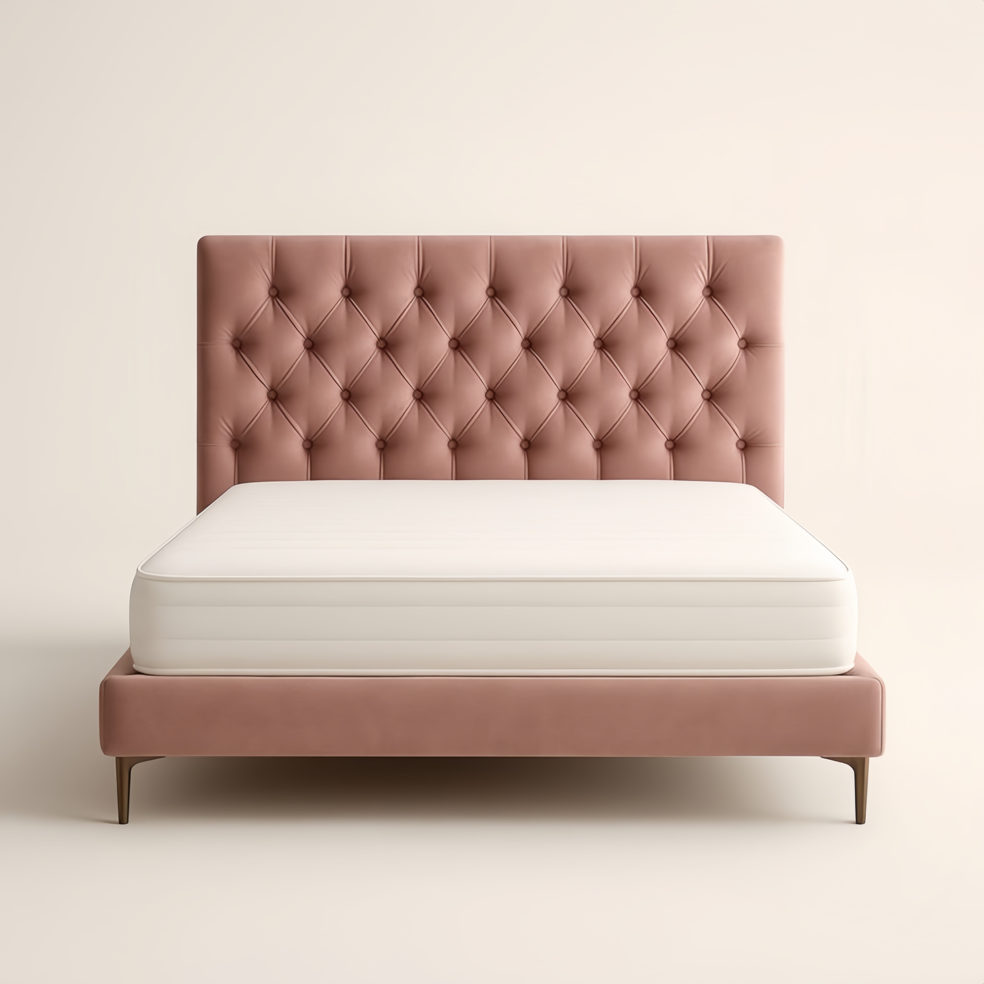 Lit double en velours avec tête de lit capitonnée 200x160 cm rose