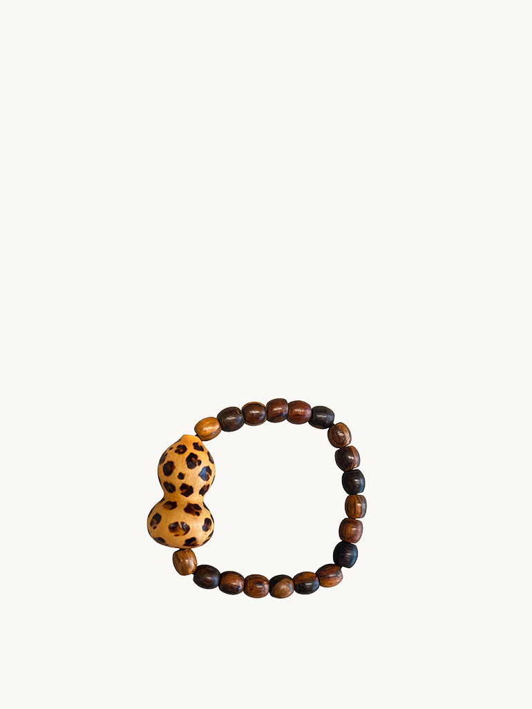 Burnt Leopard Spots | Huaqi Nan Wood Pyrography Fu Lu Gourd Bracelet | Murren Oriental Handcraft