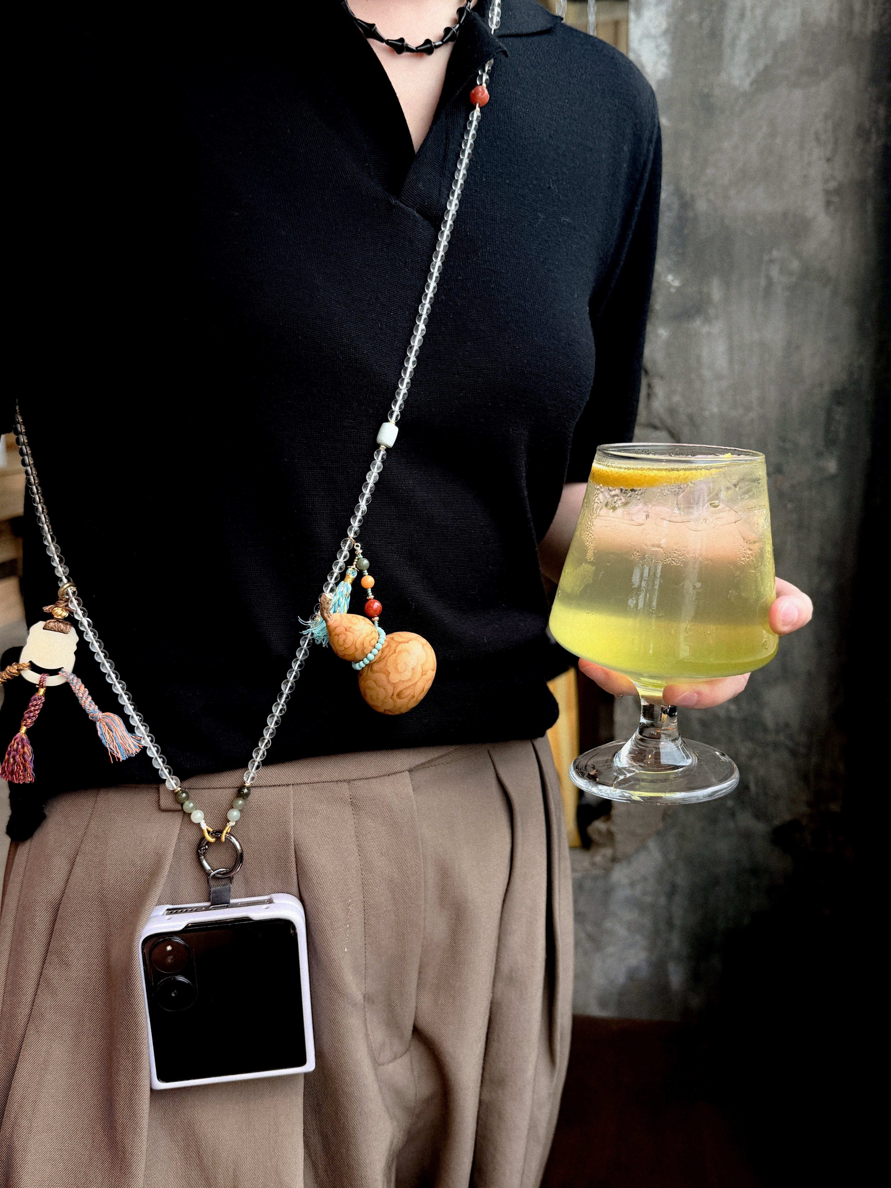 Cloud Clear Quartz Gourd Phone Lanyard