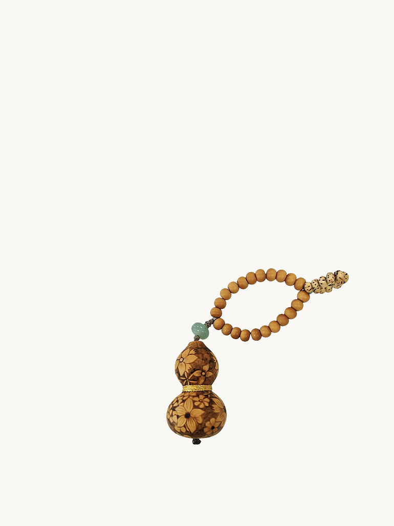 Burnt Bloom Gourd | Star Bodhi Slider Floral Pyrography Fu Lu Pocket Worry Bead | Murren Oriental Handcraft
